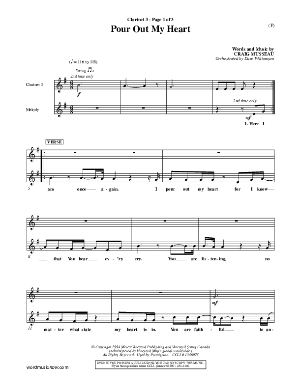 Pour Out My Heart Clarinet 3 (Craig Musseau)