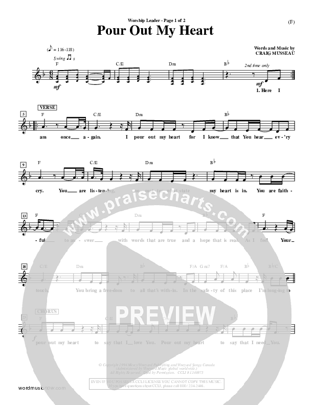 Pour Out My Heart Lead Sheet (Craig Musseau)