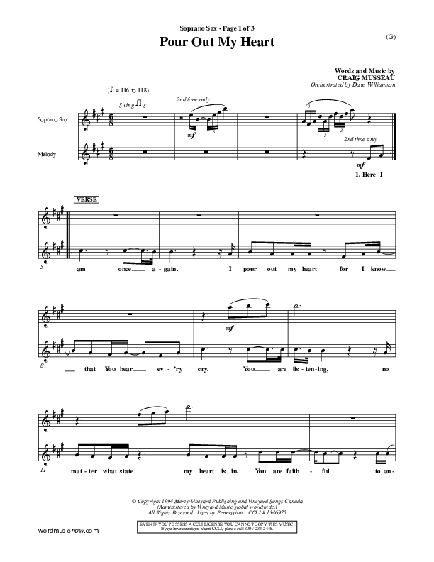 Pour Out My Heart Soprano Sax (Craig Musseau)