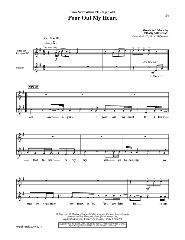 Pour Out My Heart Tenor Sax/Baritone T.C. (Craig Musseau)