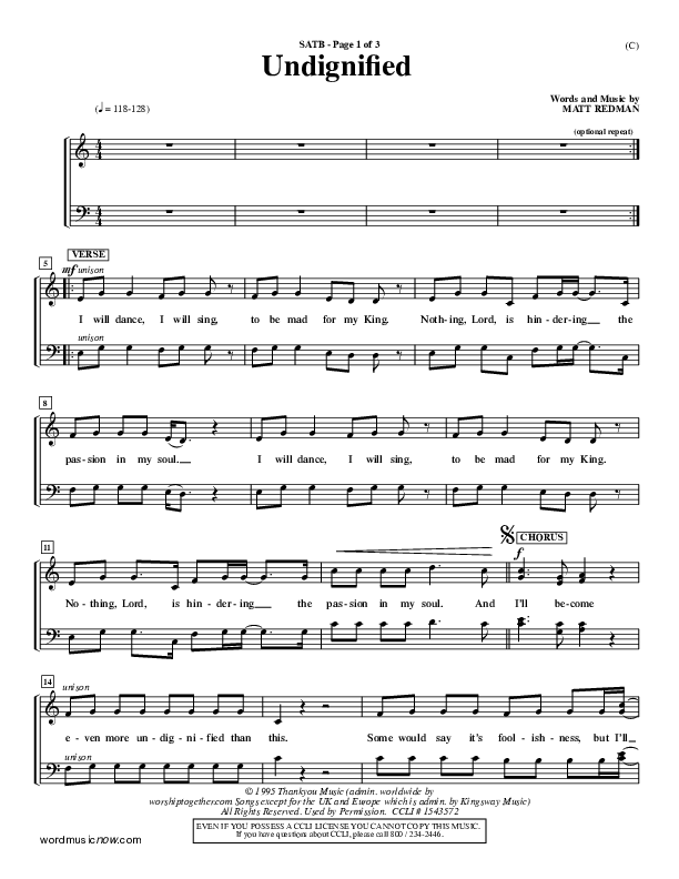 Undignified Choir Sheet (SATB) (Matt Redman)