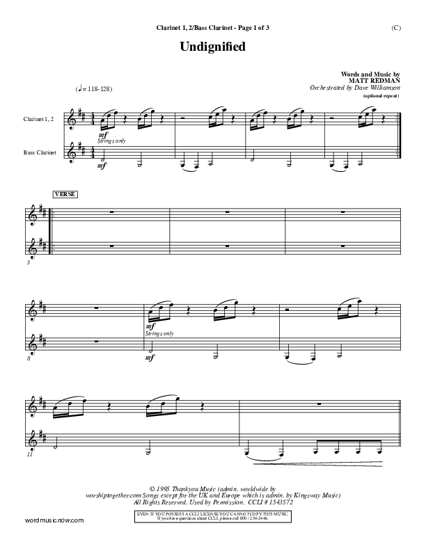Undignified Clarinet 1/2, Bass Clarinet (Matt Redman)