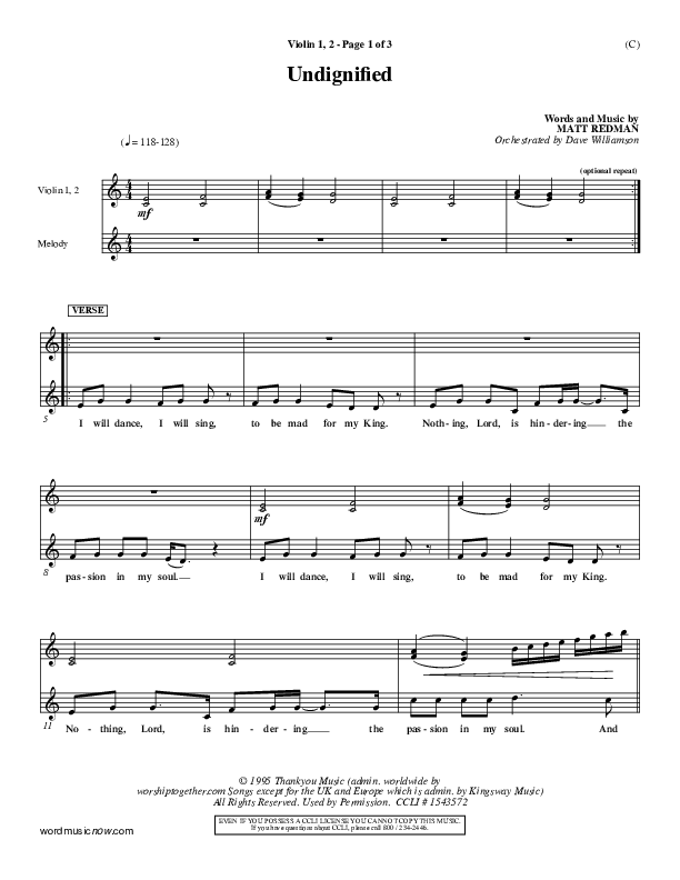 Undignified Violin 1/2 (Matt Redman)