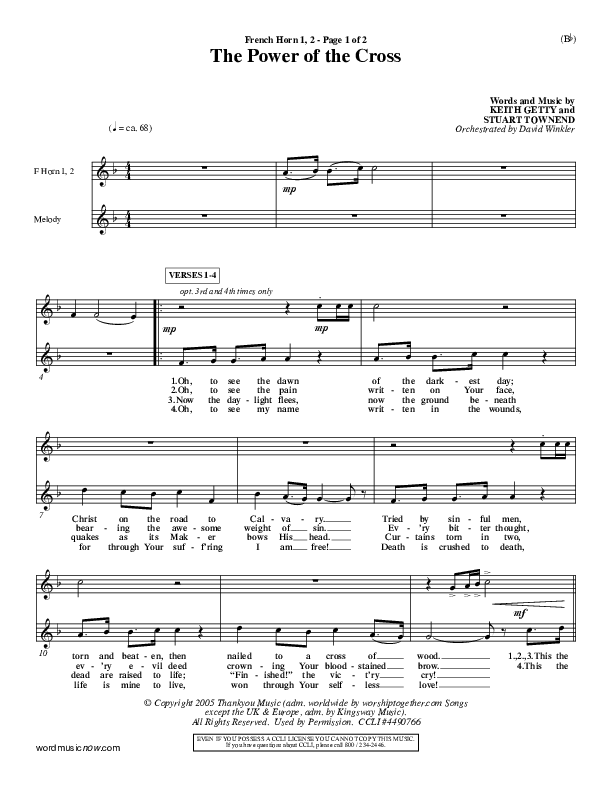 The Power Of The Cross French Horn 1/2 (Keith & Kristyn Getty)