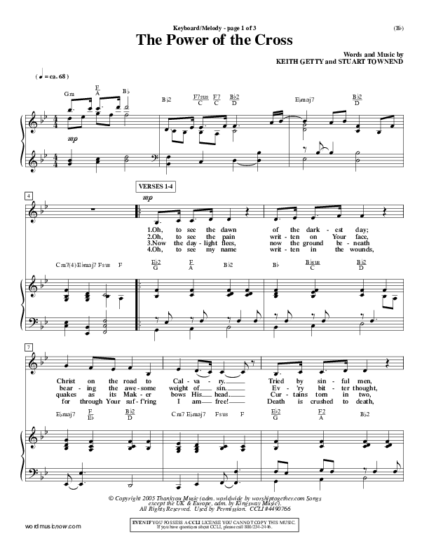 The Power Of The Cross Piano Sheet (Keith & Kristyn Getty)