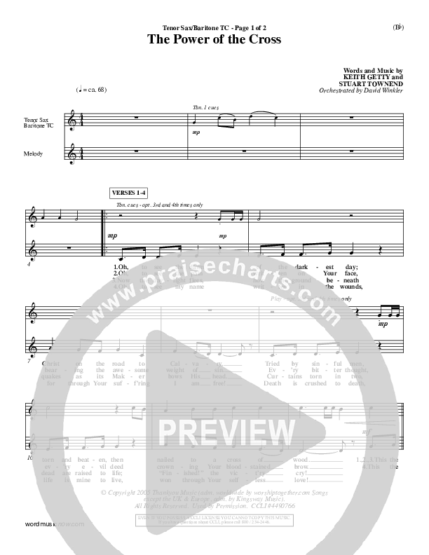 The Power Of The Cross Tenor Sax 1 (Keith & Kristyn Getty)