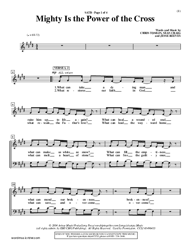 Mighty Is The Power Of The Cross Choir Sheet (SATB) (Chris Tomlin)