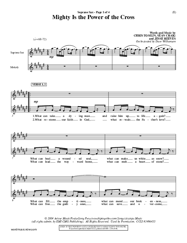 Mighty Is The Power Of The Cross Soprano Sax (Chris Tomlin)