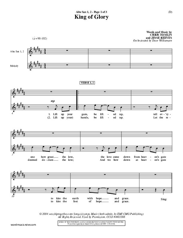 King Of Glory Alto Sax 1/2 (Chris Tomlin)