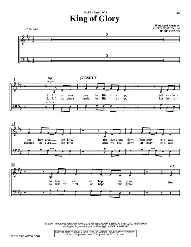 King Of Glory Choir Sheet (SATB) (Chris Tomlin)