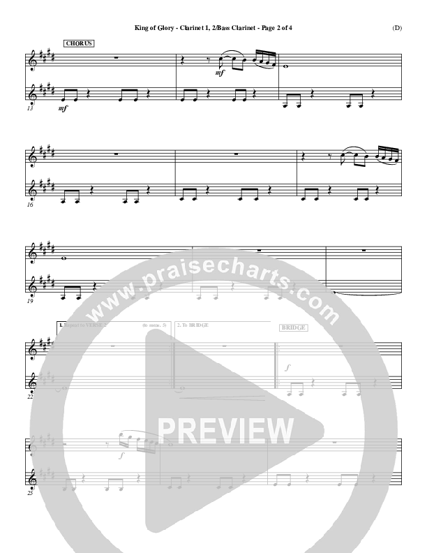 King Of Glory Clarinet 1/2, Bass Clarinet (Chris Tomlin)