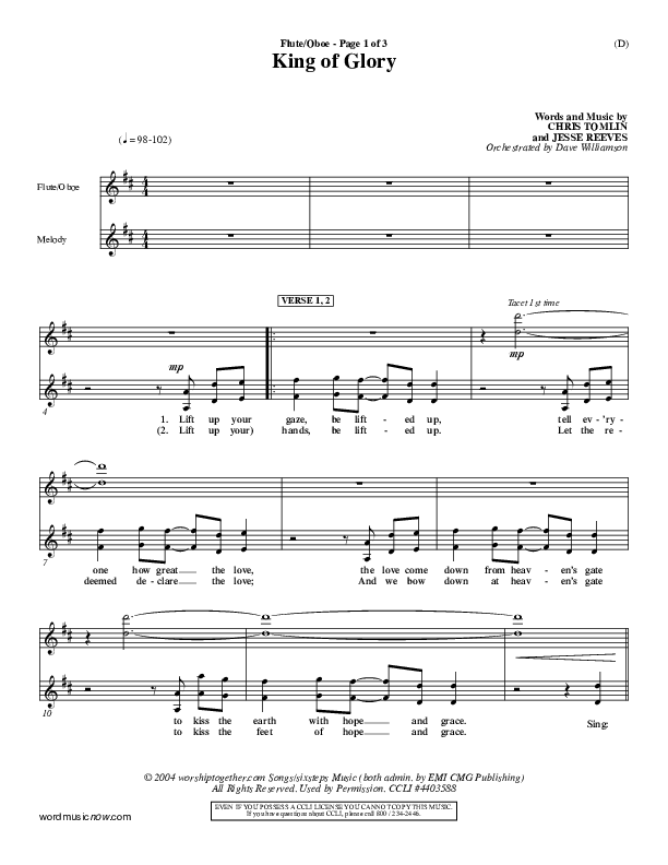 King Of Glory Flute/Oboe (Chris Tomlin)