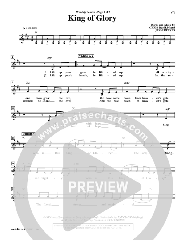 King Of Glory Lead Sheet (Chris Tomlin)