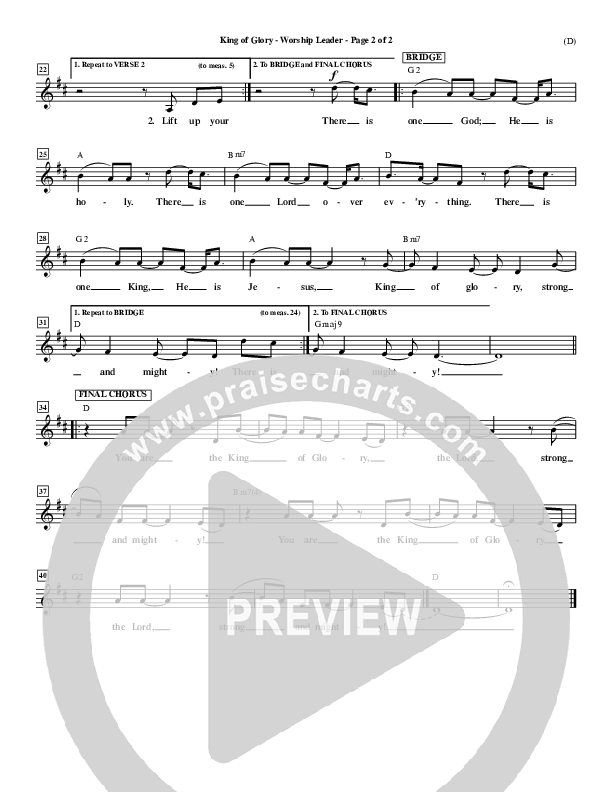 King Of Glory Lead Sheet (Chris Tomlin)