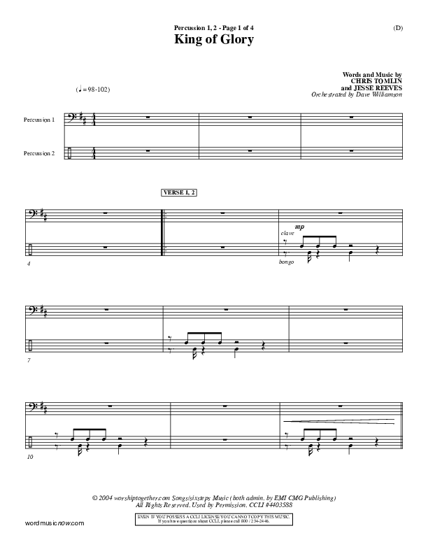 King Of Glory Percussion 1/2 (Chris Tomlin)