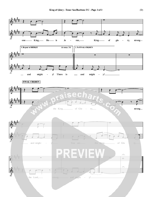 King Of Glory Tenor Sax/Baritone T.C. (Chris Tomlin)