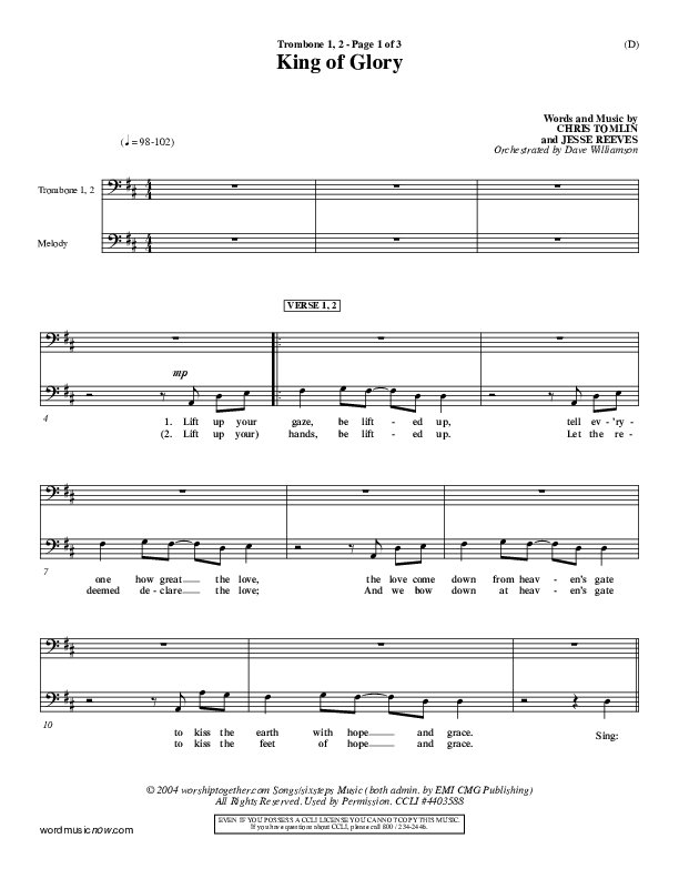 King Of Glory Trombone 1/2 (Chris Tomlin)