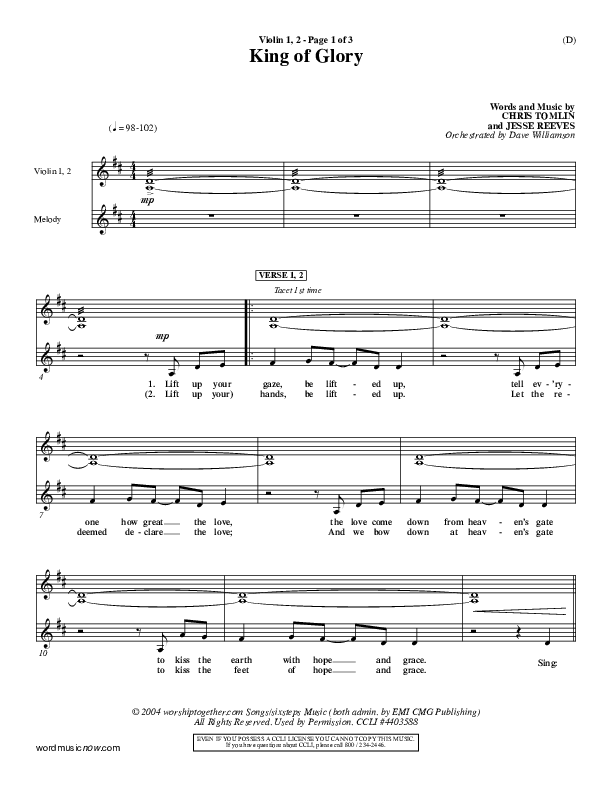 King Of Glory Violin 1/2 (Chris Tomlin)