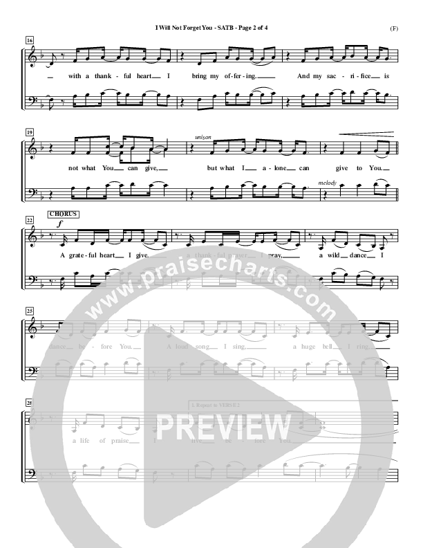 I Will Not Forget You Choir Sheet (SATB) ()