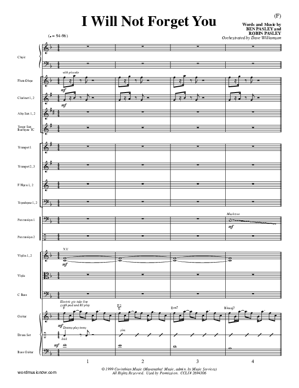 I Will Not Forget You Conductor's Score ()