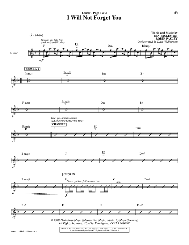 I Will Not Forget You Guitar ()