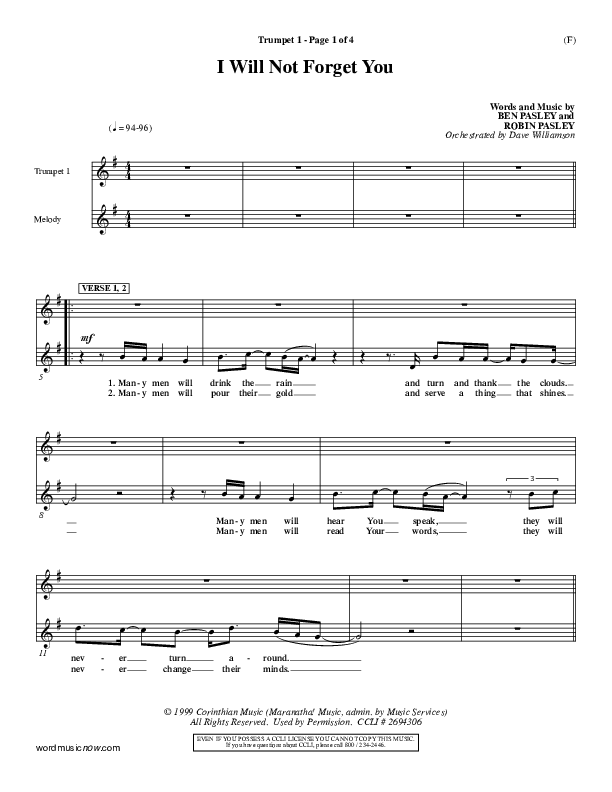 I Will Not Forget You Trumpet 1 ()