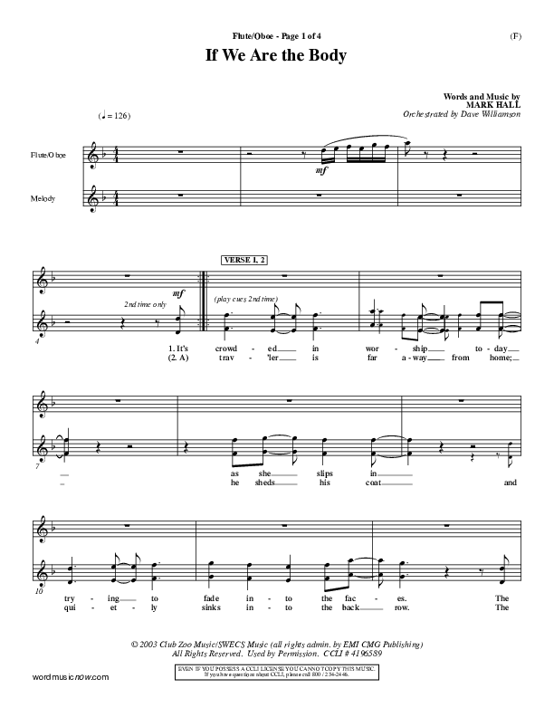If We Are The Body Flute/Oboe (Mark Hall)