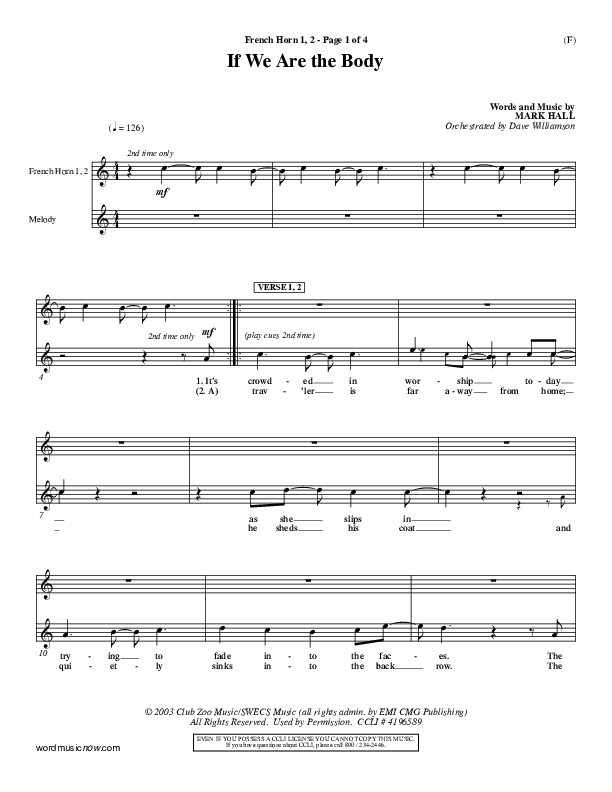 If We Are The Body French Horn 1/2 (Mark Hall)