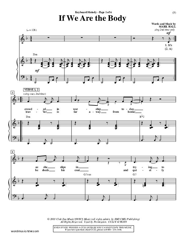 If We Are The Body Piano/Vocal (Mark Hall)
