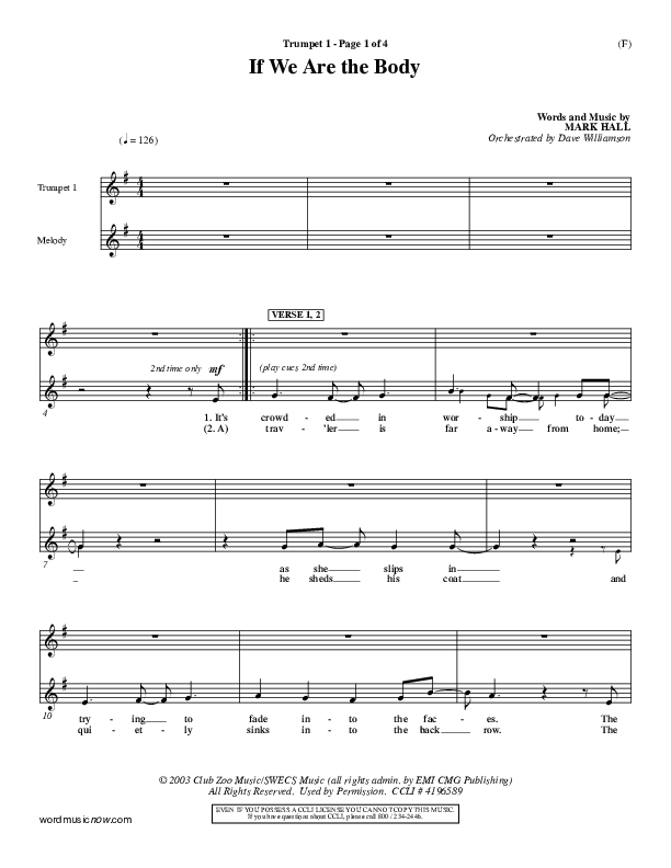 If We Are The Body Trumpet 1 (Mark Hall)