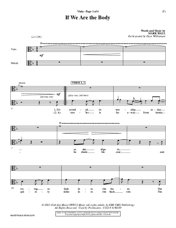 If We Are The Body Viola (Mark Hall)