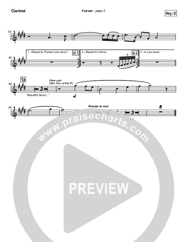 Fairest (with Fairest Lord Jesus) Clarinet (New Life Worship)