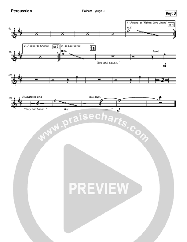 Fairest (with Fairest Lord Jesus) Percussion (New Life Worship)