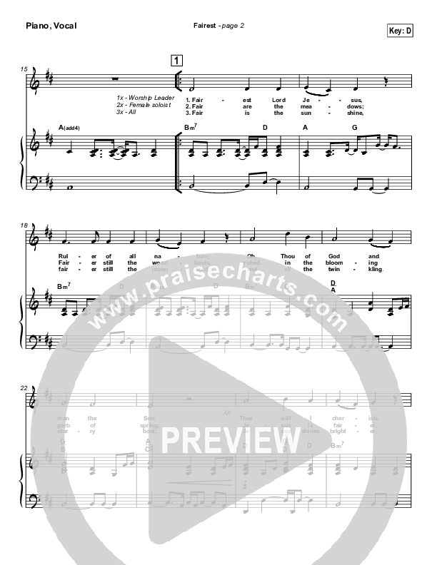 Fairest (with Fairest Lord Jesus) Piano/Vocal & Lead (New Life Worship)