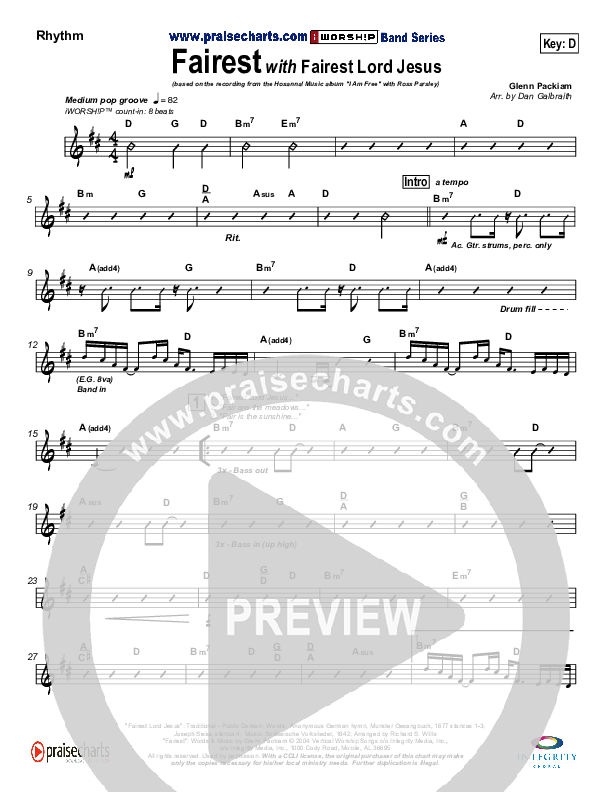 Fairest (with Fairest Lord Jesus) Rhythm Chart (New Life Worship)