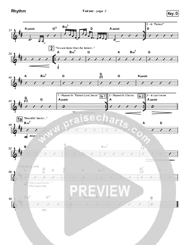 Fairest (with Fairest Lord Jesus) Rhythm Chart (New Life Worship)