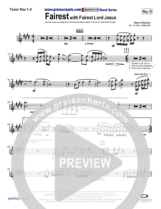Fairest (with Fairest Lord Jesus) Tenor Sax 1/2 (New Life Worship)