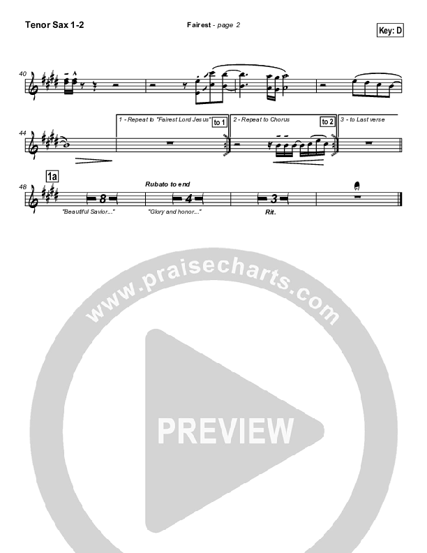 Fairest (with Fairest Lord Jesus) Tenor Sax 1/2 (New Life Worship)