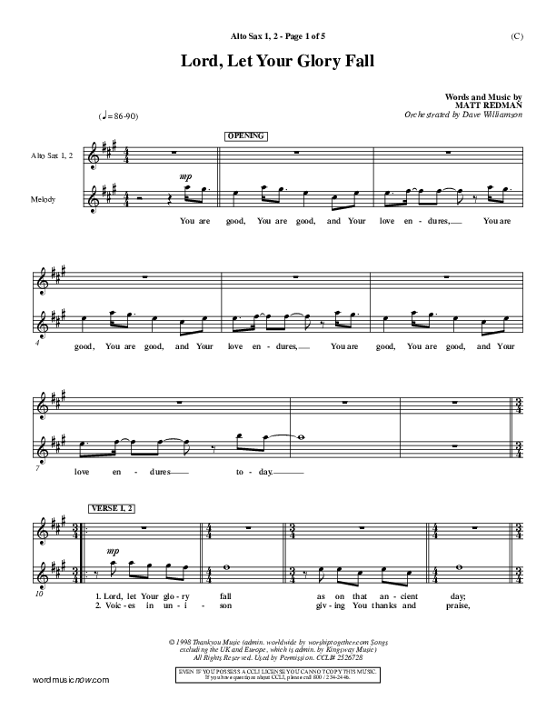 Lord Let Your Glory Fall Alto Sax 1/2 (Matt Redman)