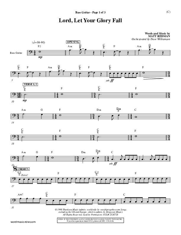 Lord Let Your Glory Fall Rhythm Chart (Matt Redman)
