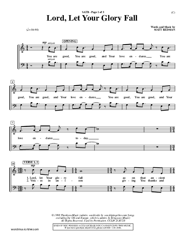 Lord Let Your Glory Fall Choir Sheet (SATB) (Matt Redman)