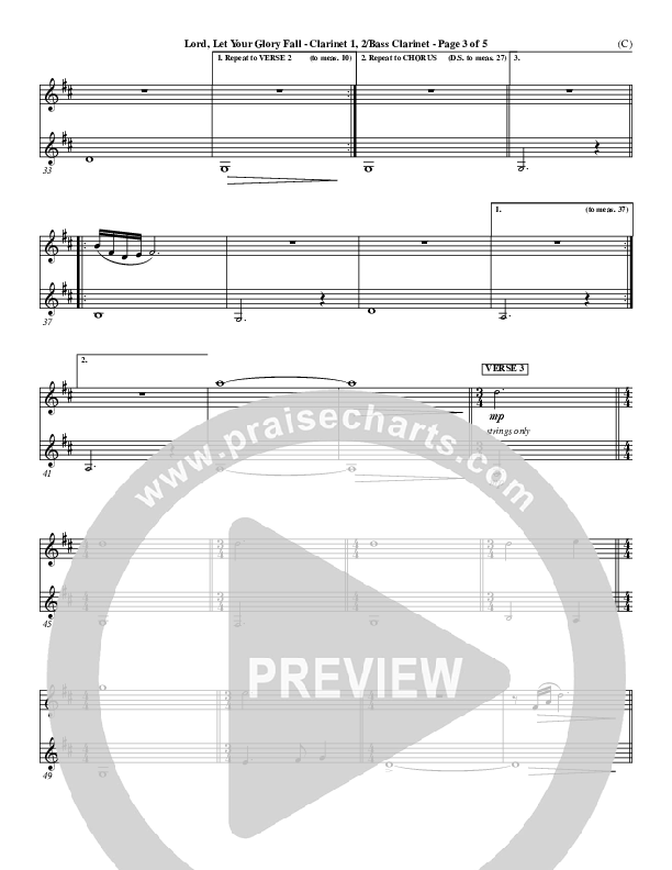 Lord Let Your Glory Fall Clarinet 1/2, Bass Clarinet (Matt Redman)