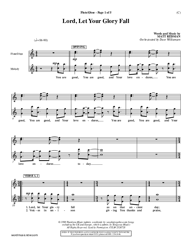 Lord Let Your Glory Fall Flute/Oboe (Matt Redman)