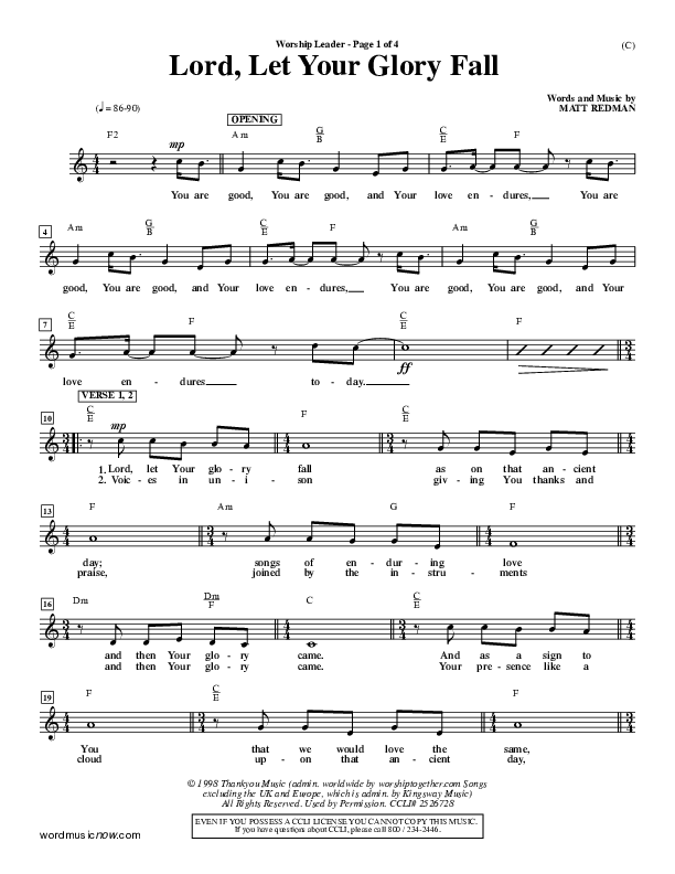 Lord Let Your Glory Fall Lead Sheet (Matt Redman)