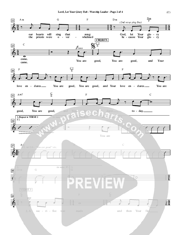 Lord Let Your Glory Fall Lead Sheet (Matt Redman)