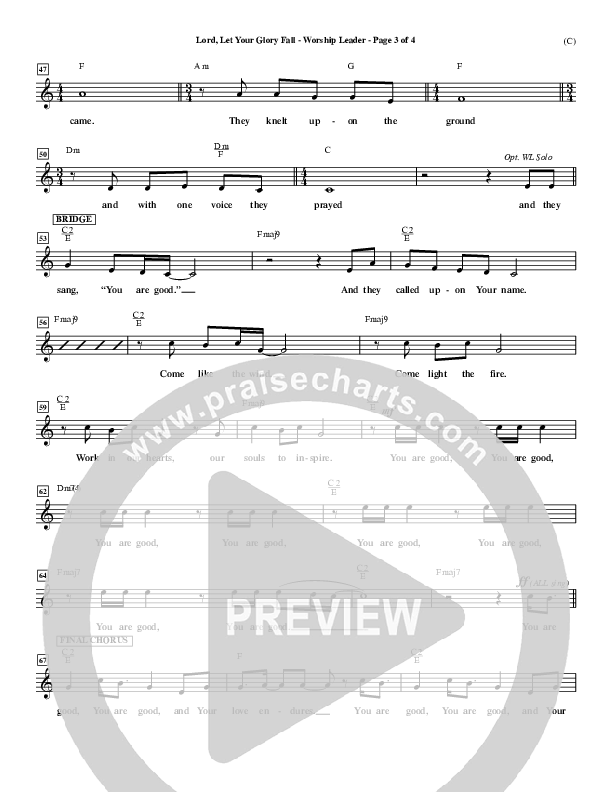 Lord Let Your Glory Fall Lead Sheet (Matt Redman)