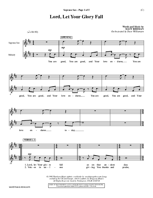 Lord Let Your Glory Fall Soprano Sax (Matt Redman)