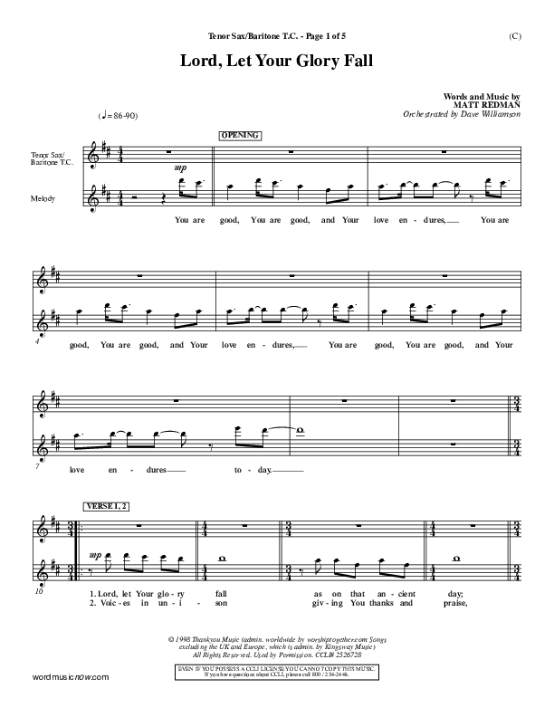 Lord Let Your Glory Fall Tenor Sax/Baritone T.C. (Matt Redman)