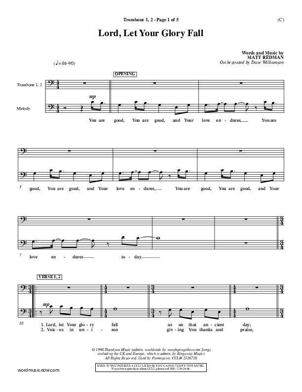 Lord Let Your Glory Fall Trombone 1/2 (Matt Redman)
