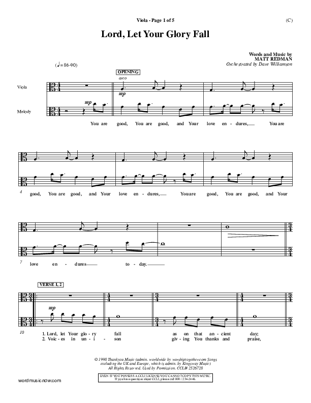 Lord Let Your Glory Fall Viola (Matt Redman)